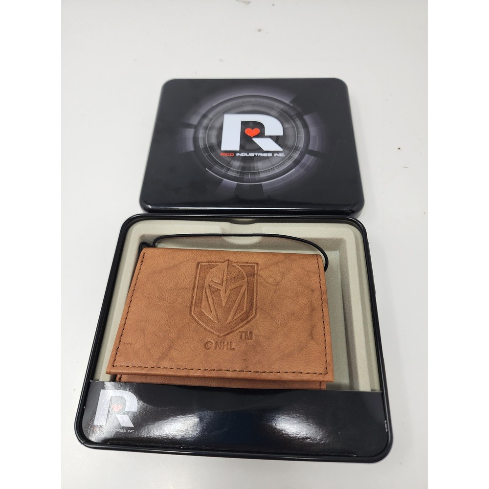 Rico Industries Mens Vegas Golden Knights Trifold Wallet Brown Leather Size OS